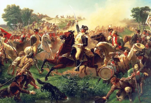 Painting of General Washington rallying the troops at the Battle of Monmouth 