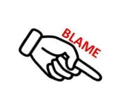 Hand with a pointed finger and Blame written above