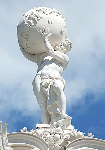 A marble statue of Atlas holding up the world