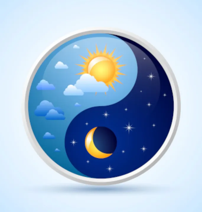 A variation of the yin- yang symbol with one half being the sun and one half being the sky