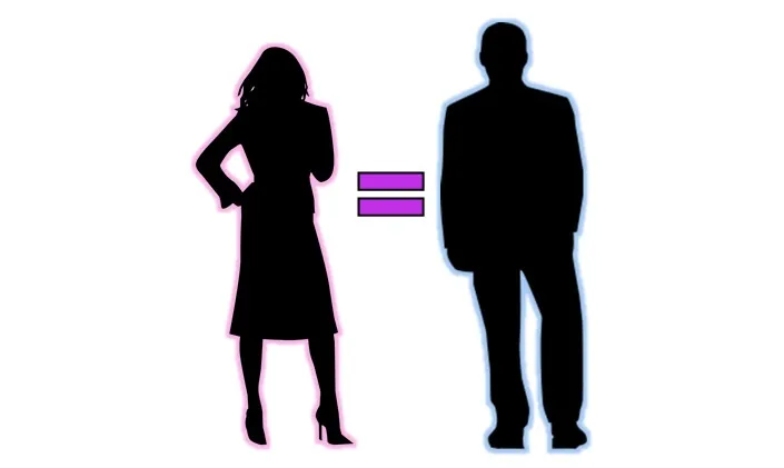 A woman on the left and man on the right with an equal sign between them