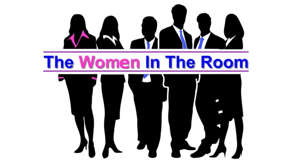 Logo of The Women in the Room showing 3 businessmen and 3 businesswomen