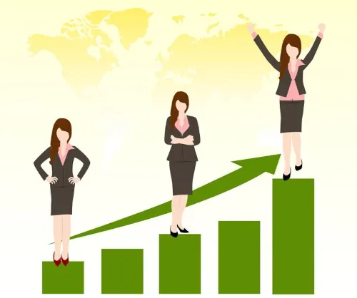 business woman on a chart showing her increasing career sucess