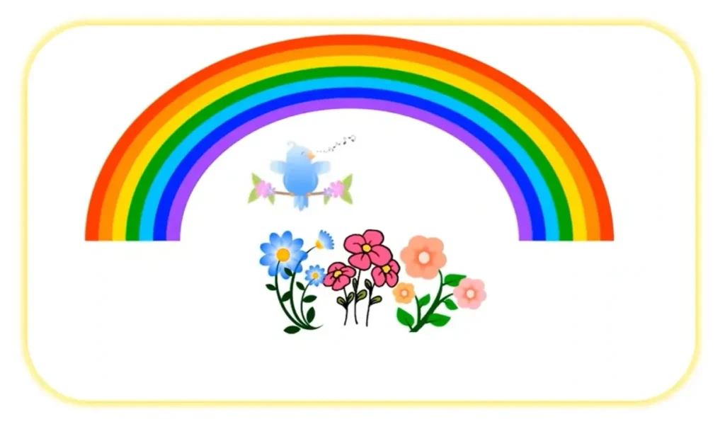 Rainbow with flowers and singing bird